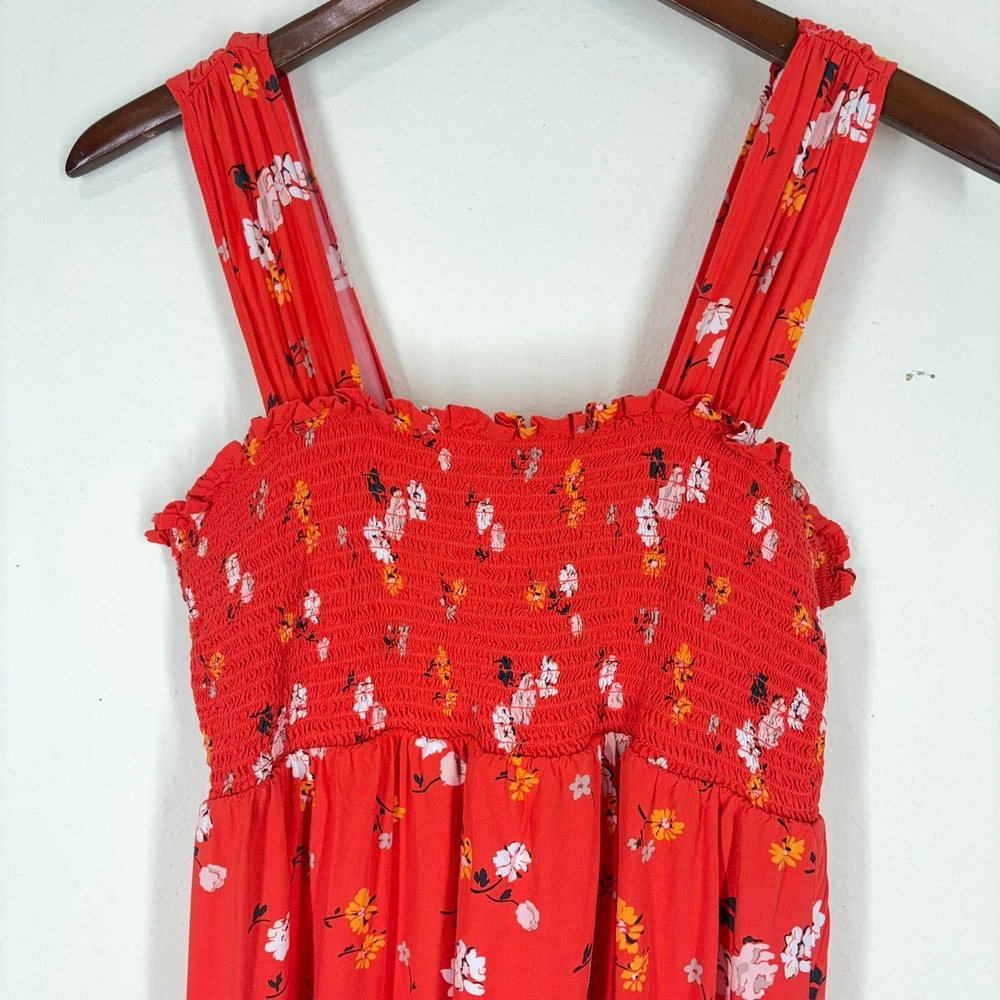 Isabel Maternity Maxi Dress M Orange Floral Smocked Ruffle Hem Sleeveless Summer - Picture 3 of 10
